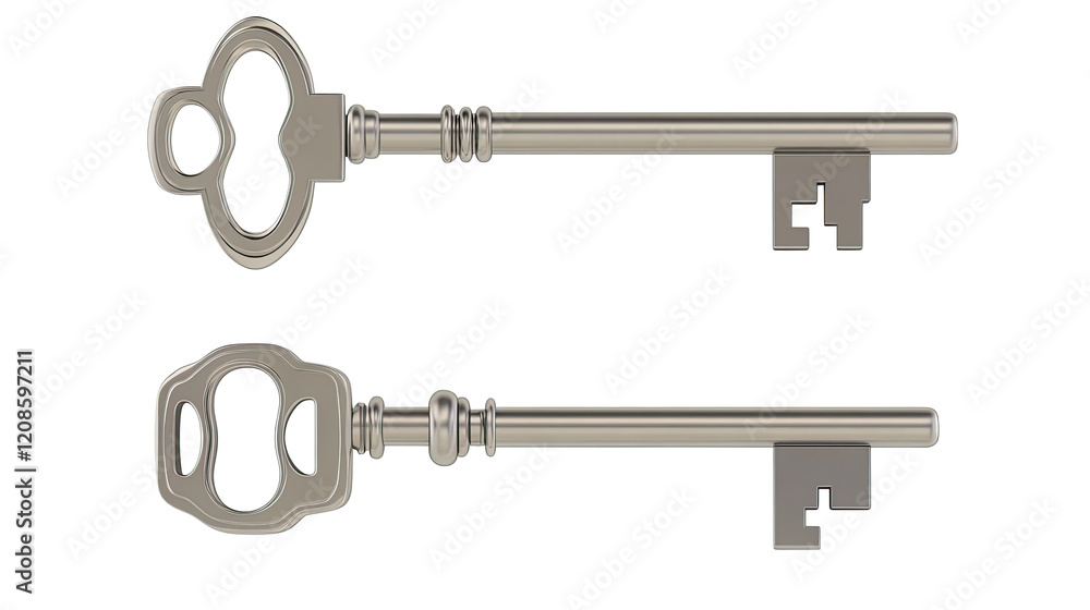 Poster set of vintage keys isolated on transparent background generative ai