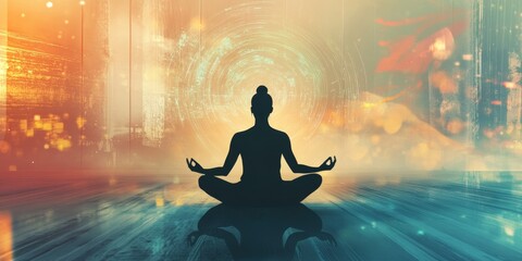 Meditation practice in a serene, illuminated space promoting peace and mindfulness during the evening