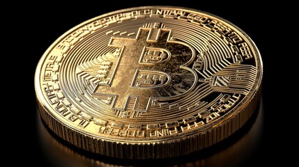 Close-up of a gold Bitcoin cryptocurrency coin. (4)