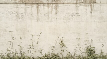 Fototapeta premium Weathered concrete wall with small plants at base.