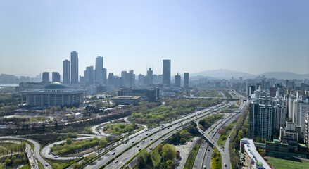 여의하류IC,올림픽대로,샛강생태공원,국회의사당,고층빌딩,증권가,여의도,영등포구,서울 © JinChang