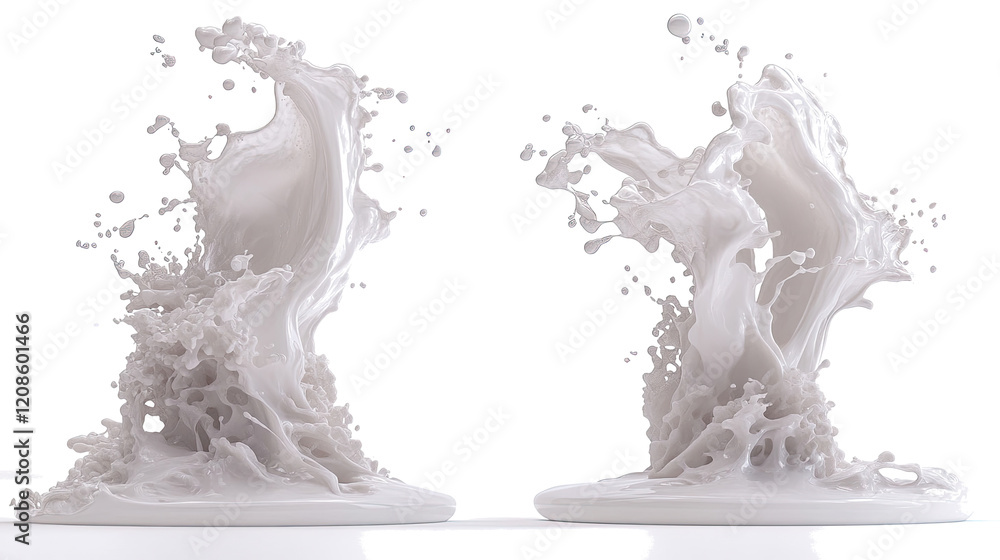 Poster dynamic milk drops and splashes create abstract art generative ai