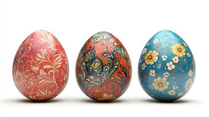 Vibrant easter eggs with intricate floral patterns for holiday decoration