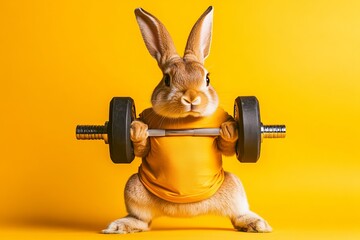 A cartoon rabbit straining to lift a massive barbell, making light of fitness routines