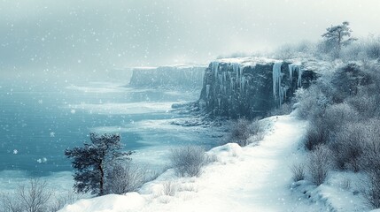 A serene winter landscape with a snow-covered cabin surrounded by tall snow-dusted pine trees. 319