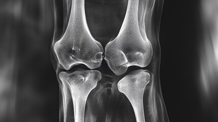 X-ray image of human adult knee joints showing bone structure in black and white