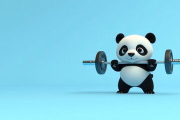 Baby panda lifting a barbell with playful energy, engaging in exercise, cute little animal, baby panda at the gym