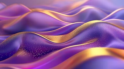 Abstract Background with 3D Wave Bright Gold and Purple Gradient Silk Fabric
