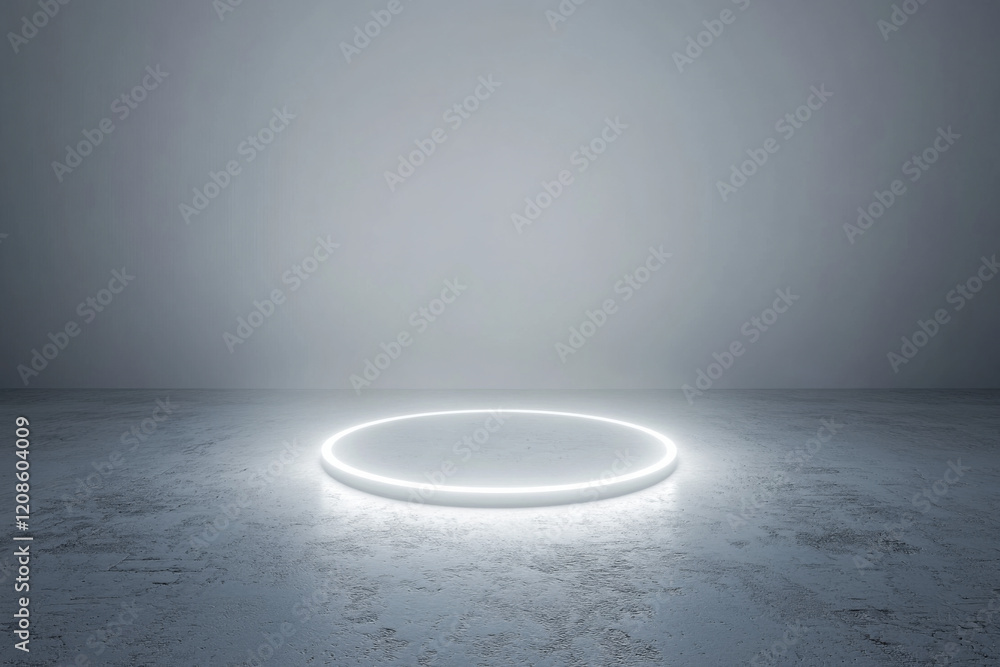 Aufkleber illuminated circular area on a ground surface in an empty elevated space