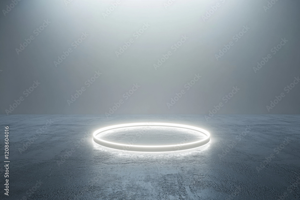 Poster light accentuating a circular area on a smooth surface in a minimalistic space