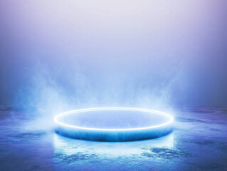 Soft blue light illuminates a circular area on the ground amidst a clean and serene background environment