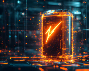 Digital Rendering of Cylindrical Energy Cell with Lightning Bolt Symbol