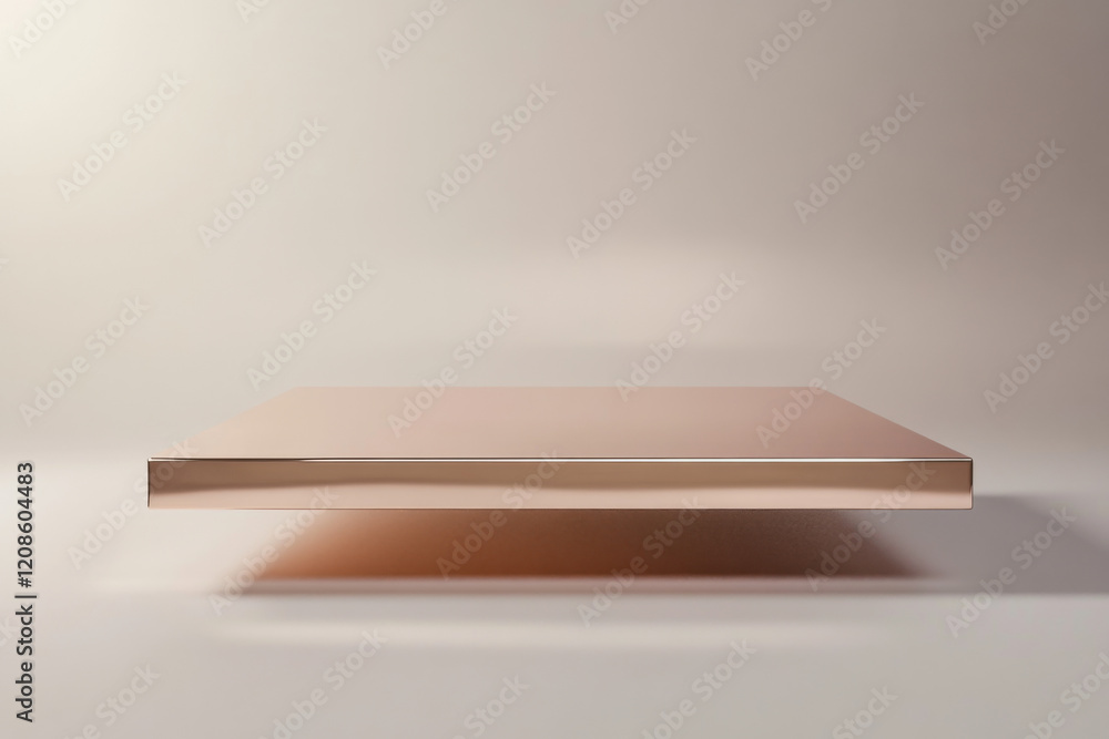 Poster metallic rose-gold platform with a gentle reflection resting on a neutral background in a modern set