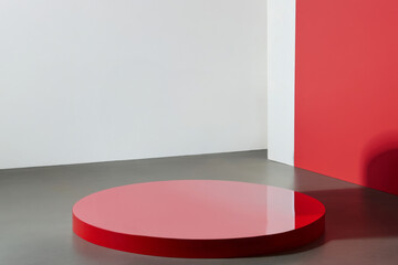 Fototapeta premium Bold primary colored podium set against minimalistic backdrop in modern space
