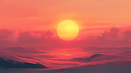 Endless dune sea, glowing orb descending, rich amber tones, rippled sand textures, atmospheric haze, panoramic vista, hyper-realistic style. Amber Dunes. Illustration