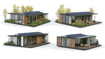 Modern Houses With Solar Panels on Roofs in a Set Generative AI