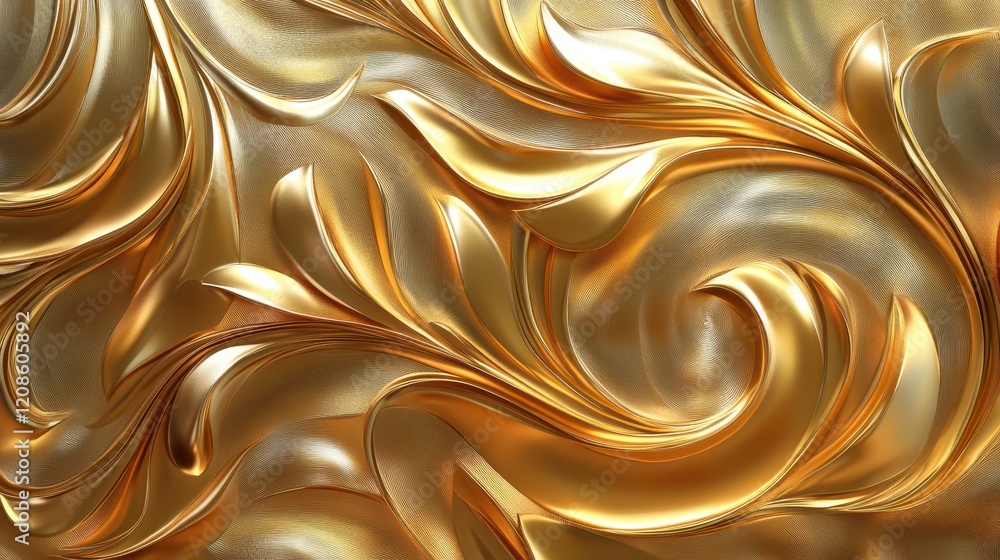 Poster ornate gold swirling pattern with intricate design and shiny texture