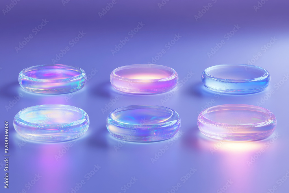 Poster hologram disks arranged on a flat surface with an isolated background for display or design purposes
