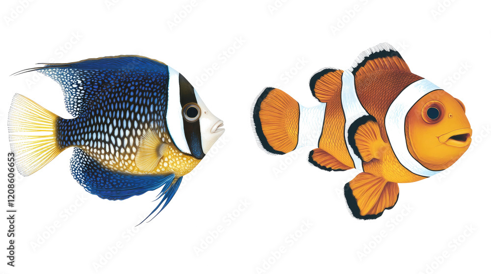 Poster clownfish collection on transparent background generative ai