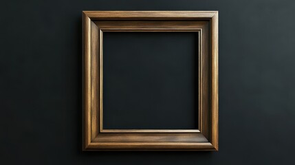 Elegant wooden picture frame on black wall