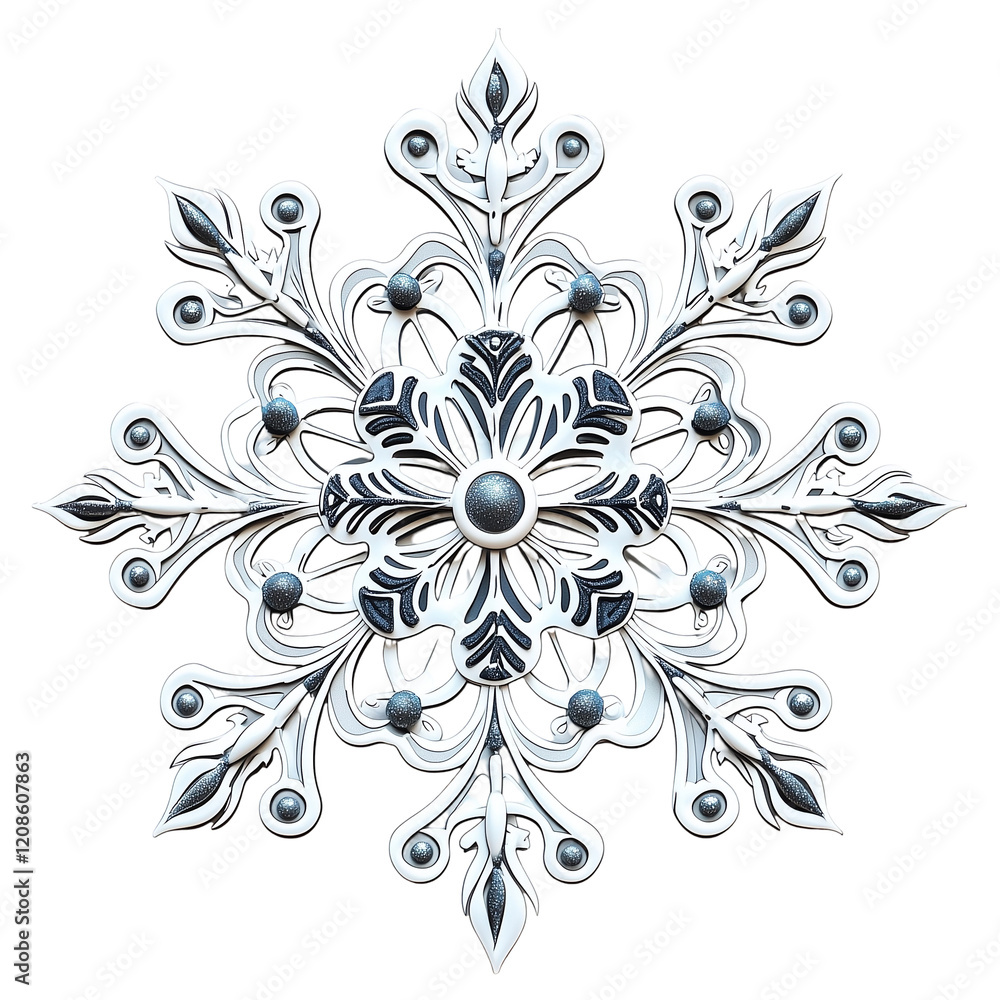 Poster minimalist snowflake ornament with intricate patterns isolated on transparent background, png