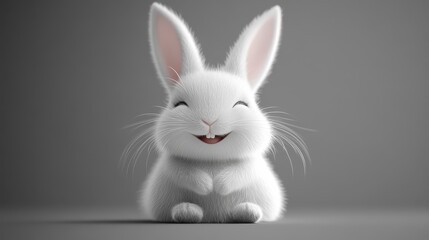 Obraz premium Adorable white bunny with happy expression for animal themed decor or cards