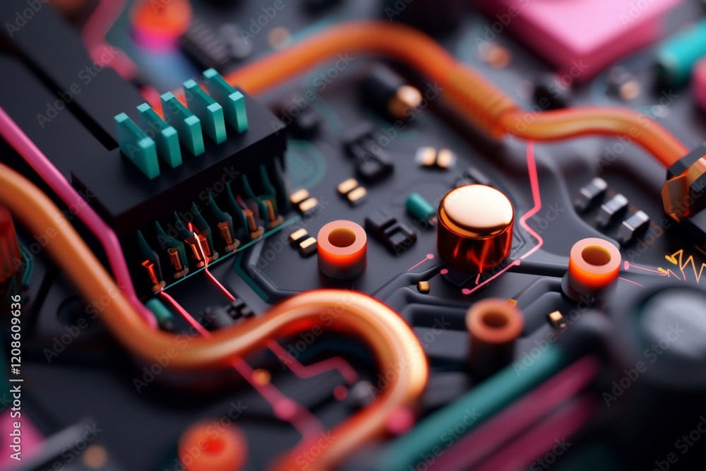 Poster abstract tech circuit board close-up. background texture, tech design