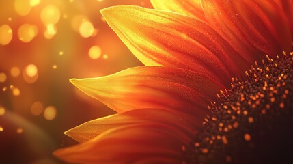 Close-up of a vibrant sunflower at sunset, glowing petals and bokeh.