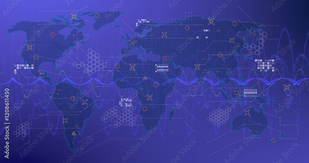 Poster image of world map with data processing over networks of connections