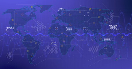 Image of world map with data processing over networks of connections