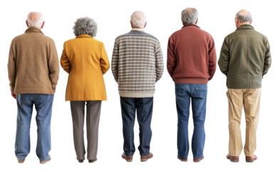 PNG Group of senior people looking on blank wall back background clothing.