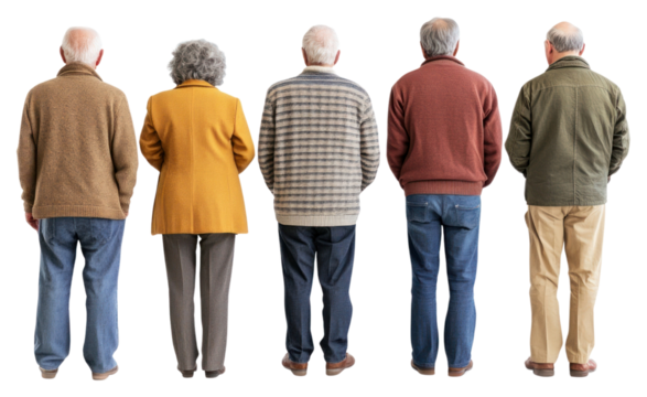 PNG Group of senior people looking on blank wall back background clothing.