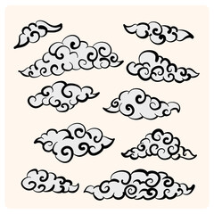 Asian Style Cloud Collection with doodle style