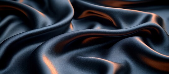 Fototapeta premium Dark silk fabric drapes, elegant texture, studio shot, background blur