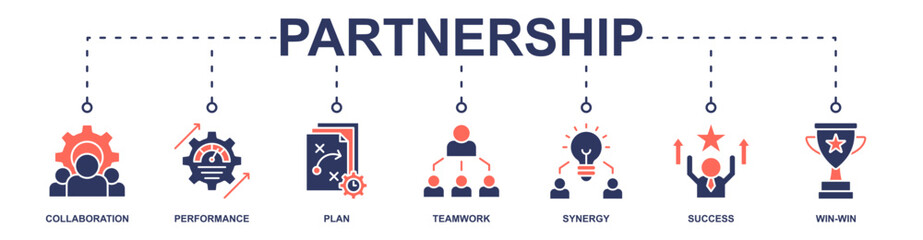 Partnership banner web icon vector illustration concept with icon of collaboration, performance, plan, teamwork, synergy, success, win-win
