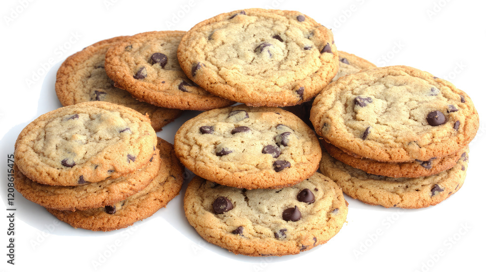 Aufkleber piles of fresh choco chip cookies on transparent background generative ai