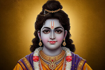 Lord Shri Ram. Happy Ram Navami.	Gold Background