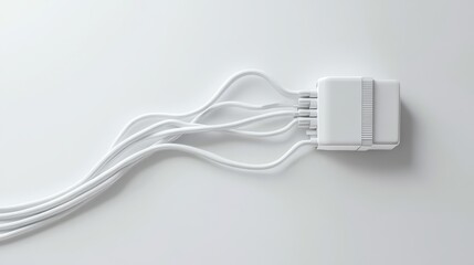 White network hub with connected cables on a white background