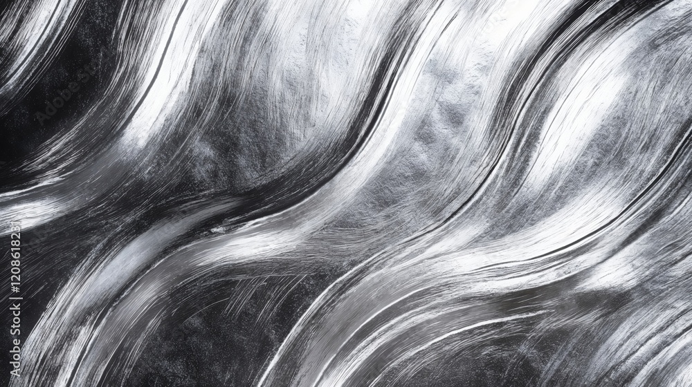 Poster abstract gray and white wave pattern. smooth metallic texture with flowing lines.fluidity. movement.