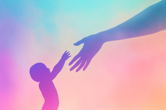 Inner child and adult self interaction evokes connection and healing in a vibrant atmosphere