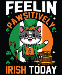 Feelin' Pawsitively Irish Today, T-shirt, Cute Cat Vector, ST.PUGTRICK’S Day shirt