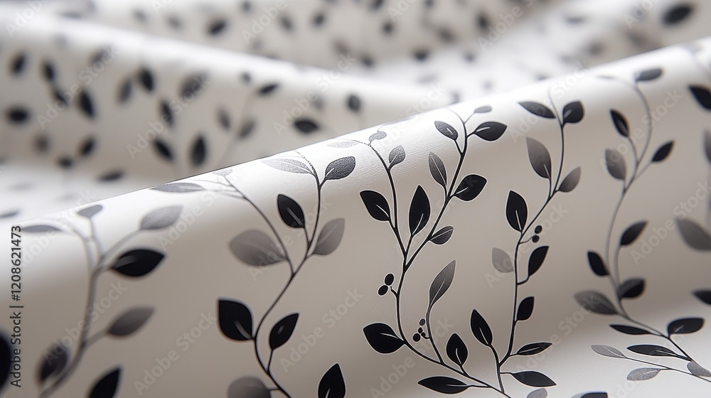 Poster close-up of soft fabric with a grayscale leaf pattern.