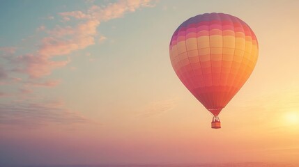 Obraz premium Colorful Hot Air Balloon Soaring at Sunrise Scenic Aerial View