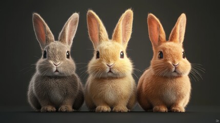 Obraz premium Ultra realistic easter bunny trio for holiday design and decor