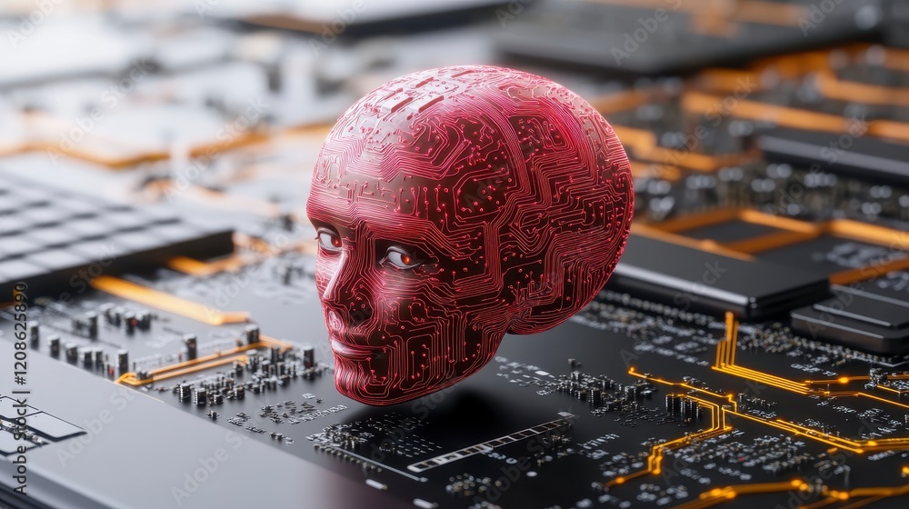 Poster ai robotic head circuit board artificial intelligence technology concept futuristic design 3d render