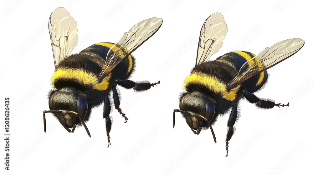 Poster realistic bee with open wings on transparent background generative ai