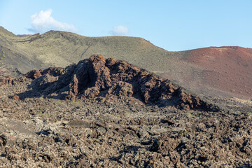 scenic view to Timanfaya volcano national park in Lanzarote, Canary islands
