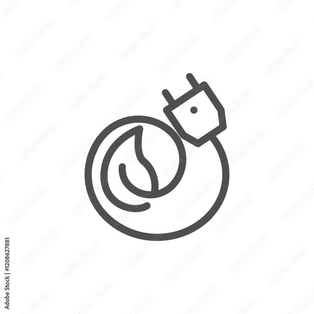 Poster leaf with plug electric outline icon vector design good for web or mobile app