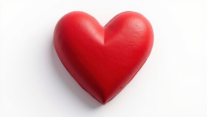 Obraz premium A vibrant red heart-shaped cushion rests on a pristine white surface, its smooth, glossy fabric exuding elegance and charm in this captivating close-up view