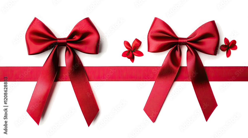 Poster collection of red bows and flowers on transparent background generative ai